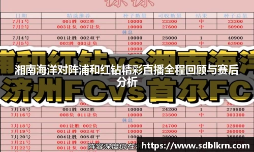 湘南海洋对阵浦和红钻精彩直播全程回顾与赛后分析
